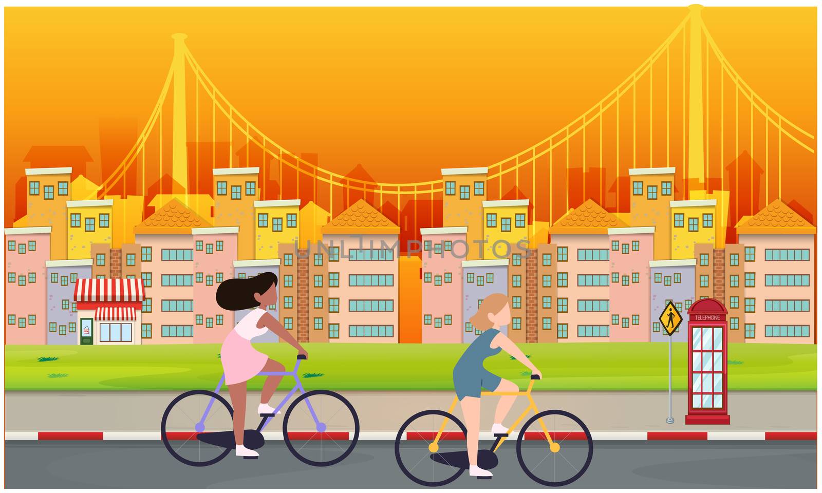 two girls are riding bicycle on the road by aanavcreationsplus