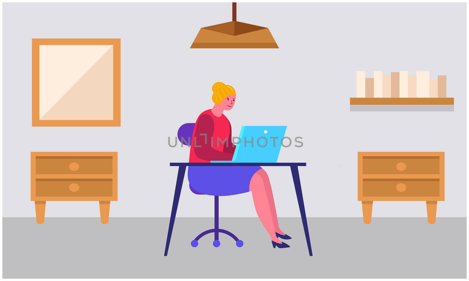 a girl working on laptop at home by aanavcreationsplus