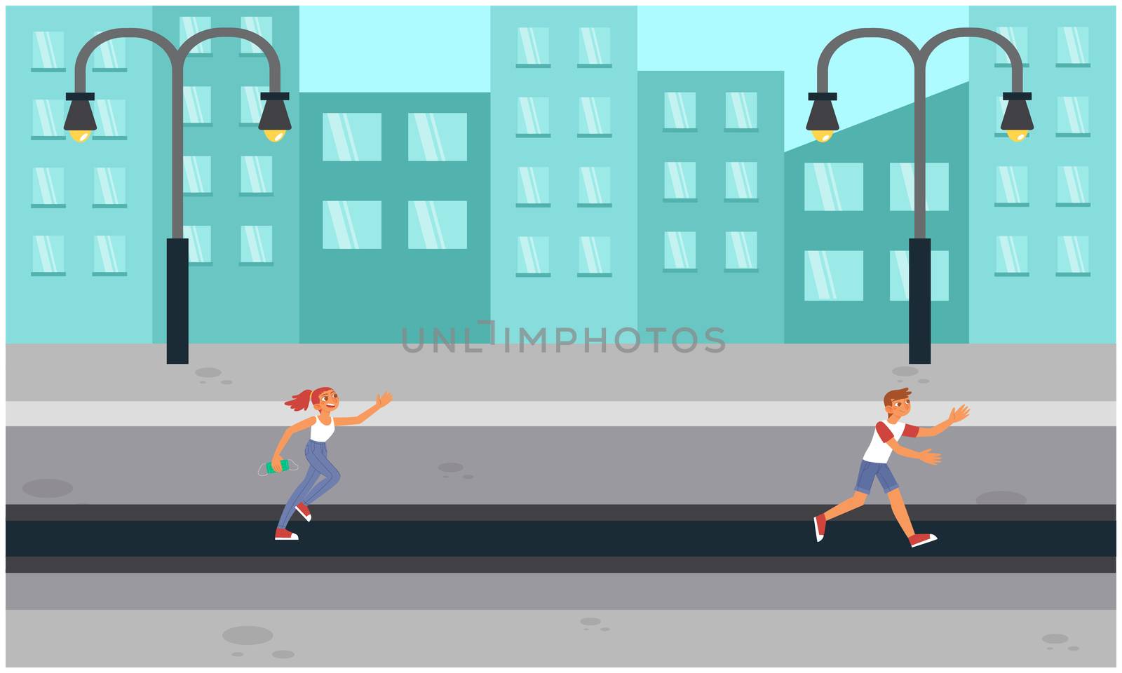 girl and boy running on the road by aanavcreationsplus