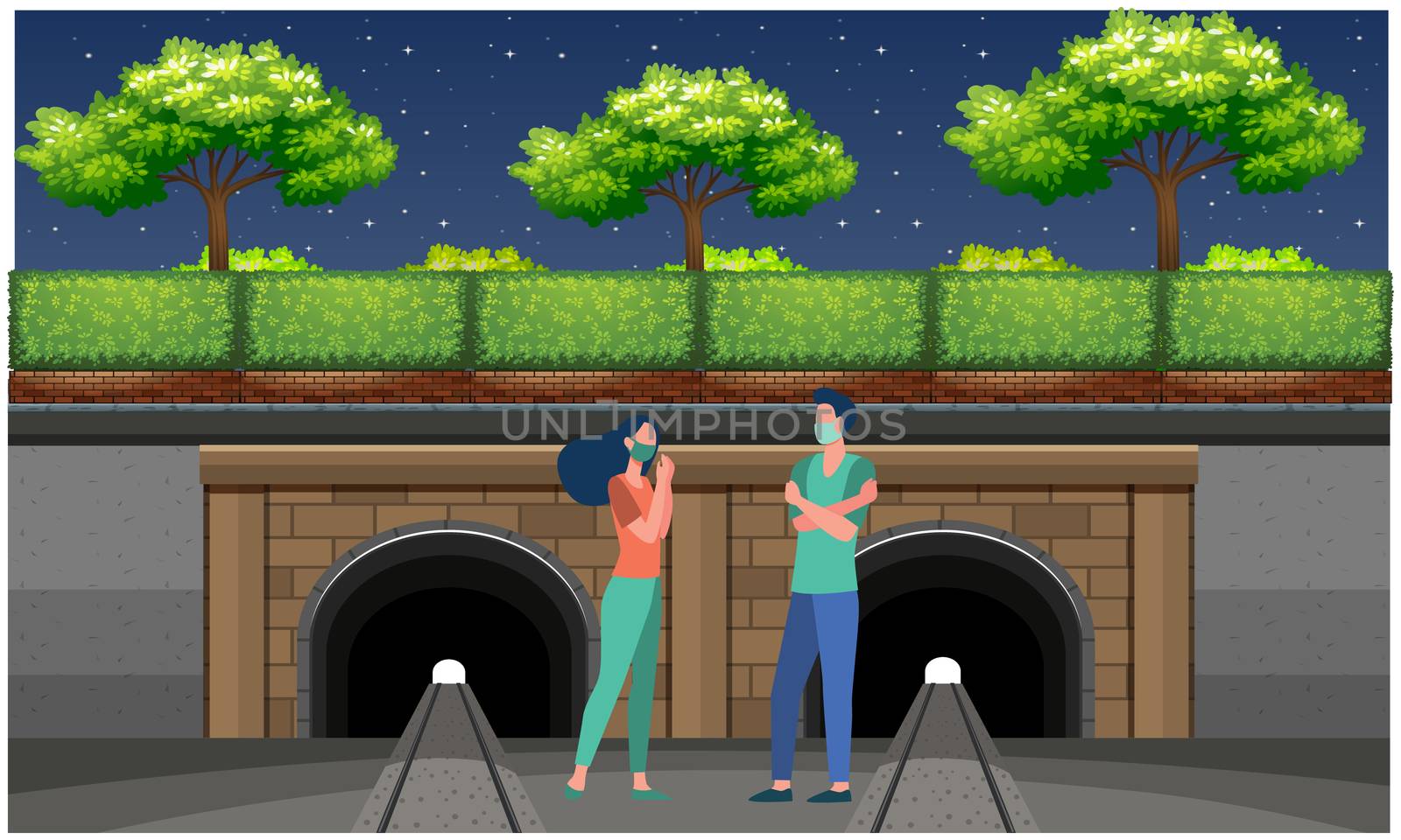 couple standing near railway track and talking to each other by aanavcreationsplus