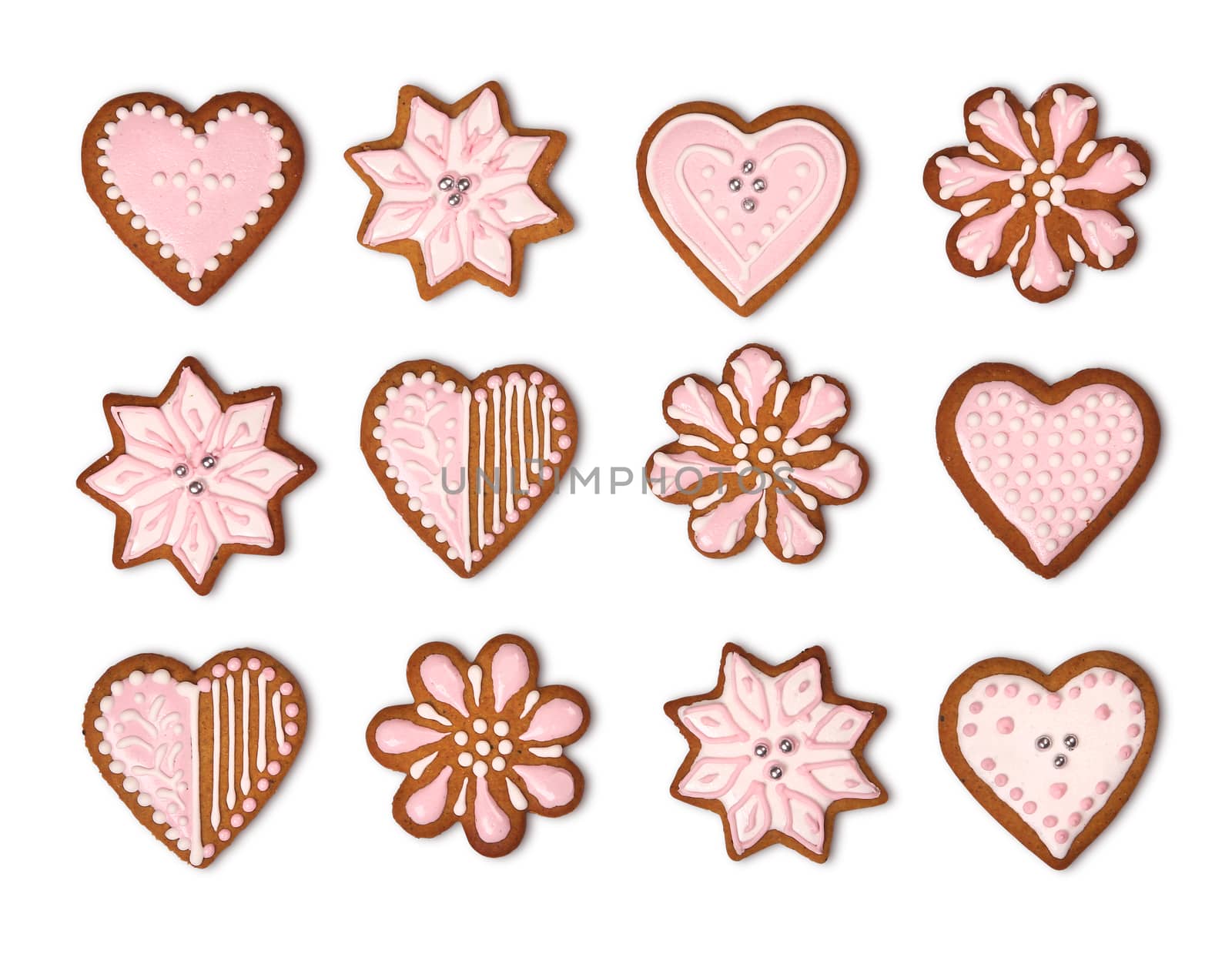Christmas gingerbread cookies icing collection isolated on white