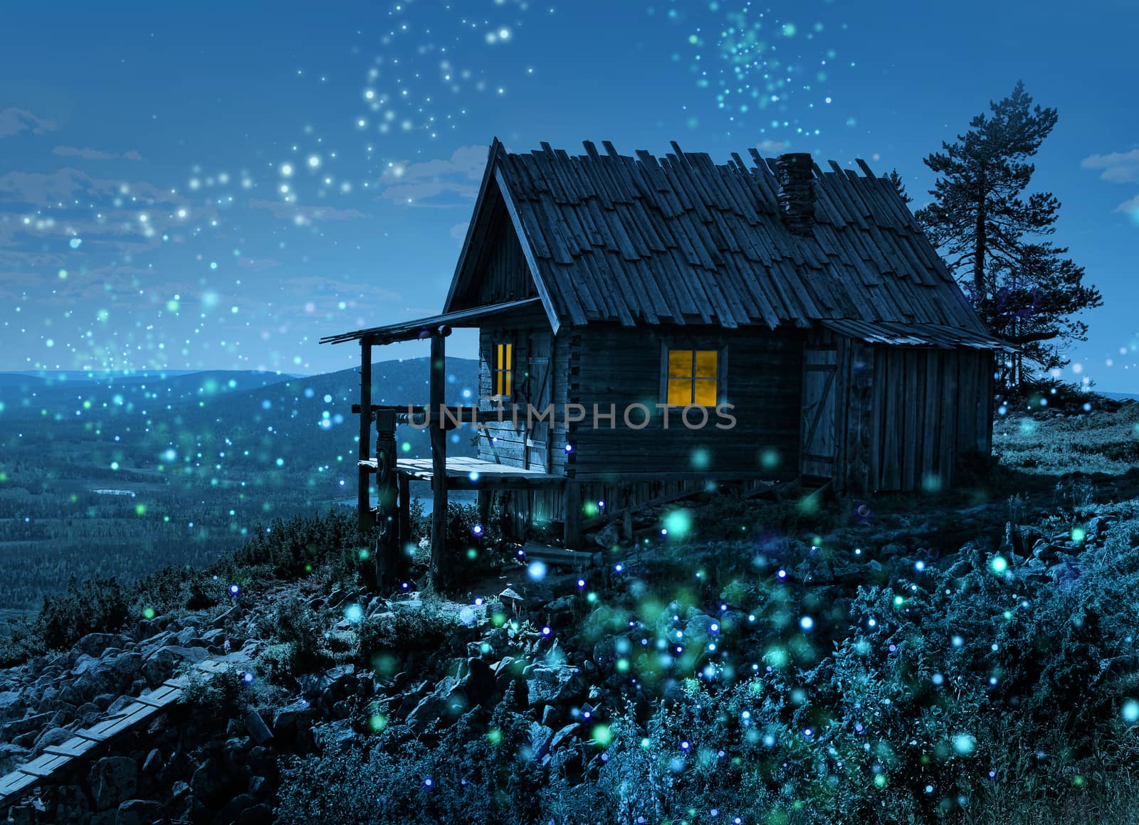 Santa's secret cottage with magic lights by anterovium