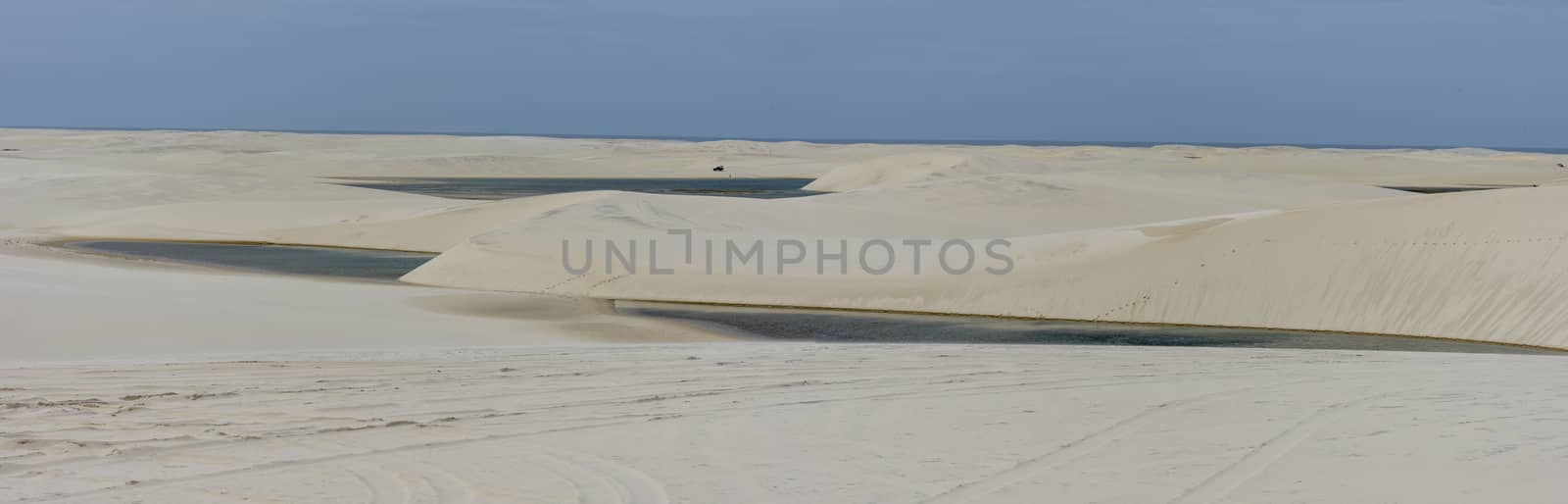 Lagoon on the middle of the dunes at Lencois Maranhenese National Park in Brazil