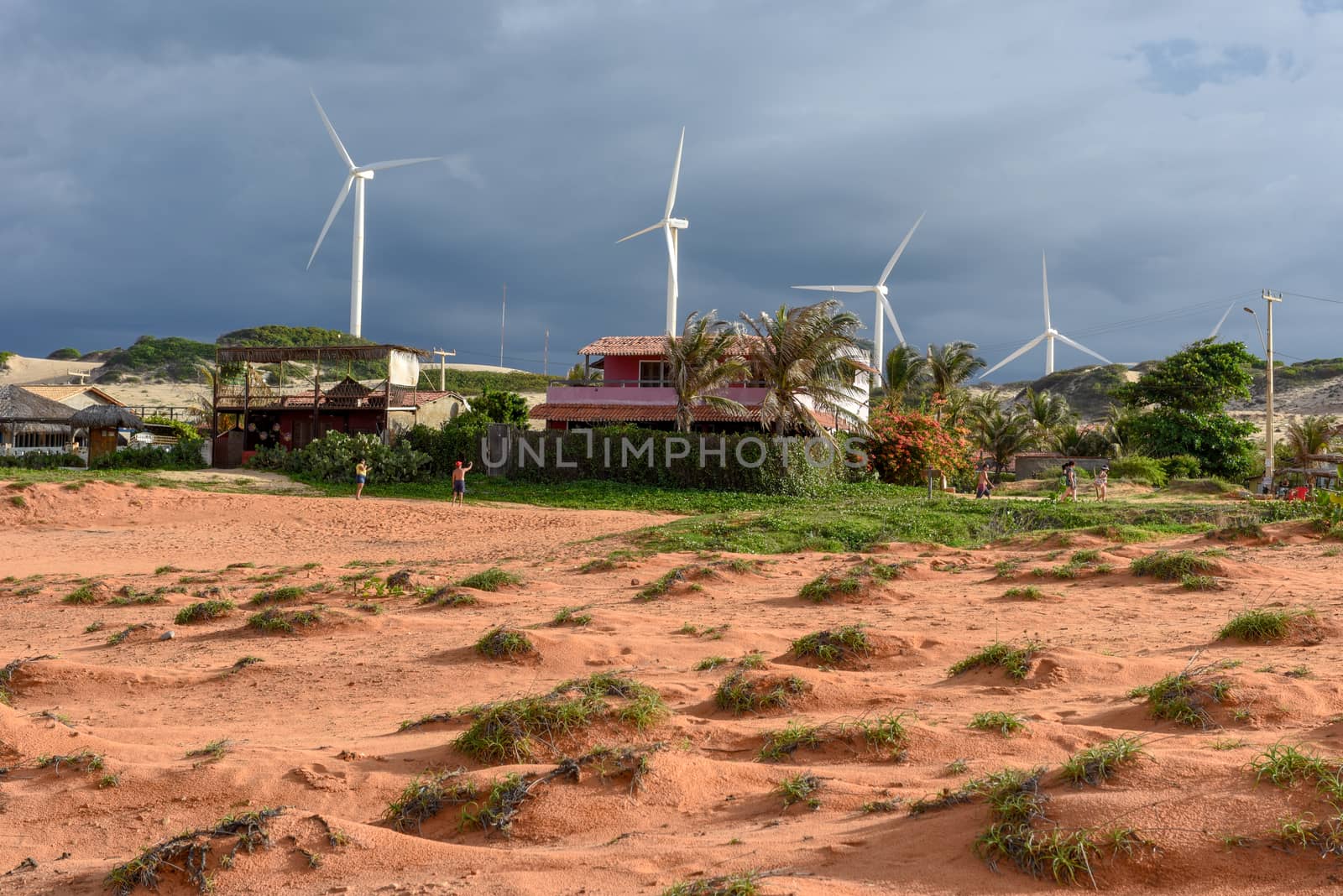 Canoa Quebrada, Brazil - 18 January 2019: wind farm at Canoa Quebrada on Brazil