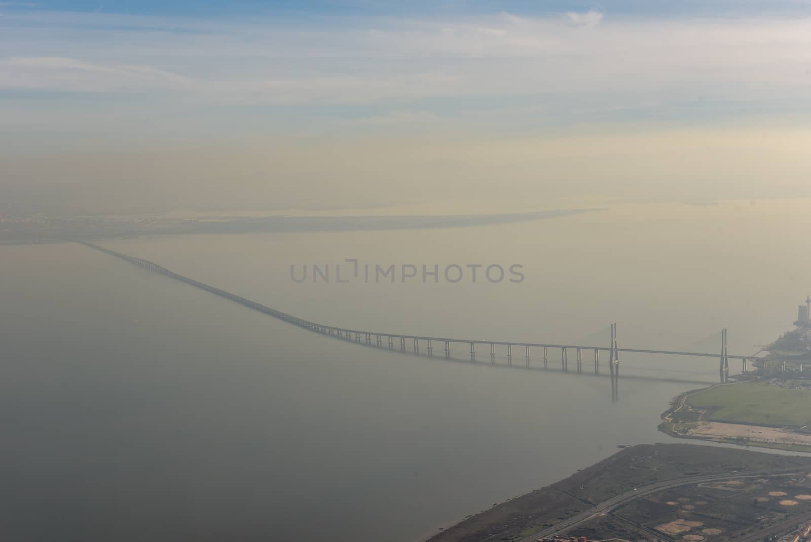 Aerial view of the bridge on river Tejo at Lisbon in Portugal
