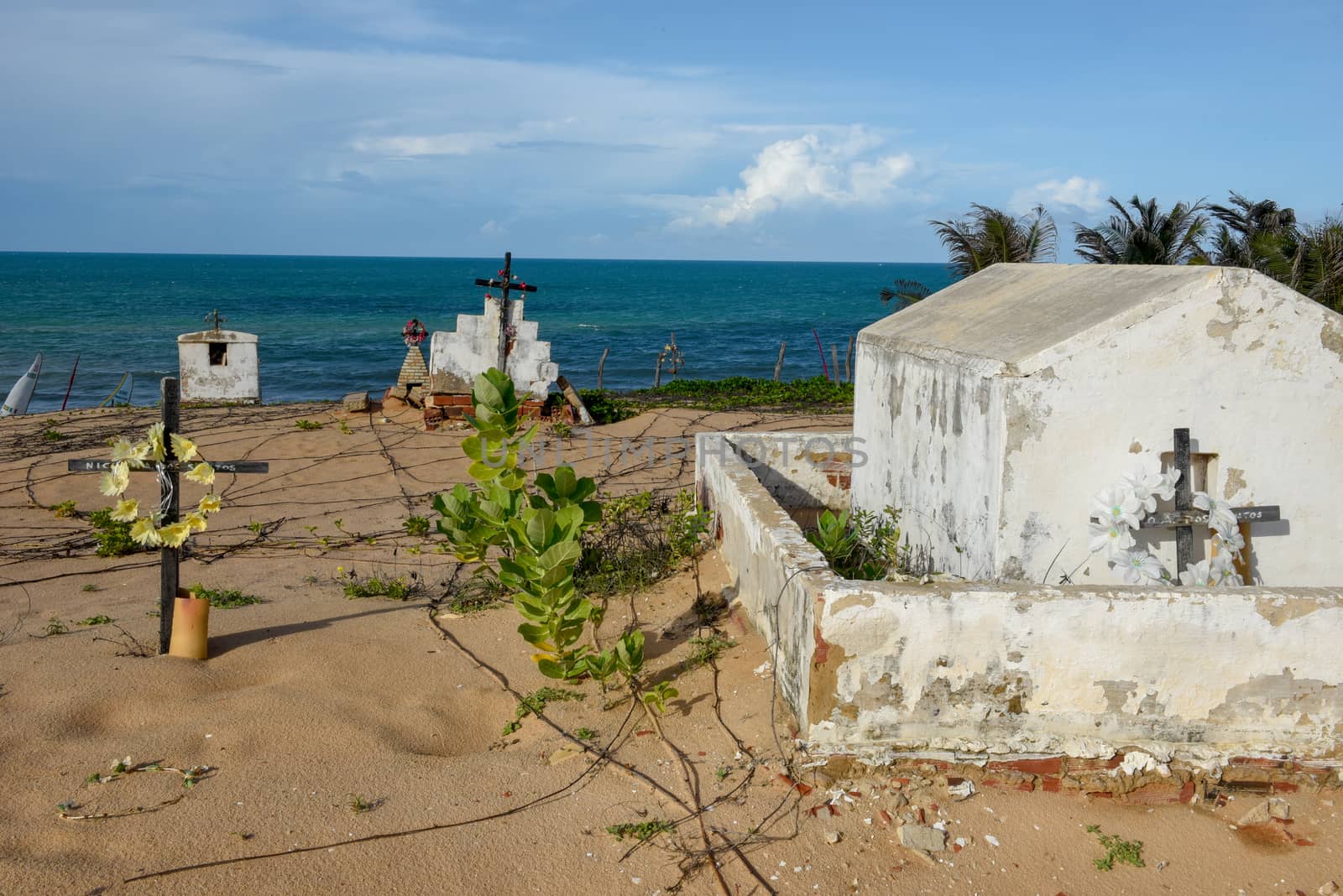 Cemetery on the beach of Canoa Quebrada in Brazil