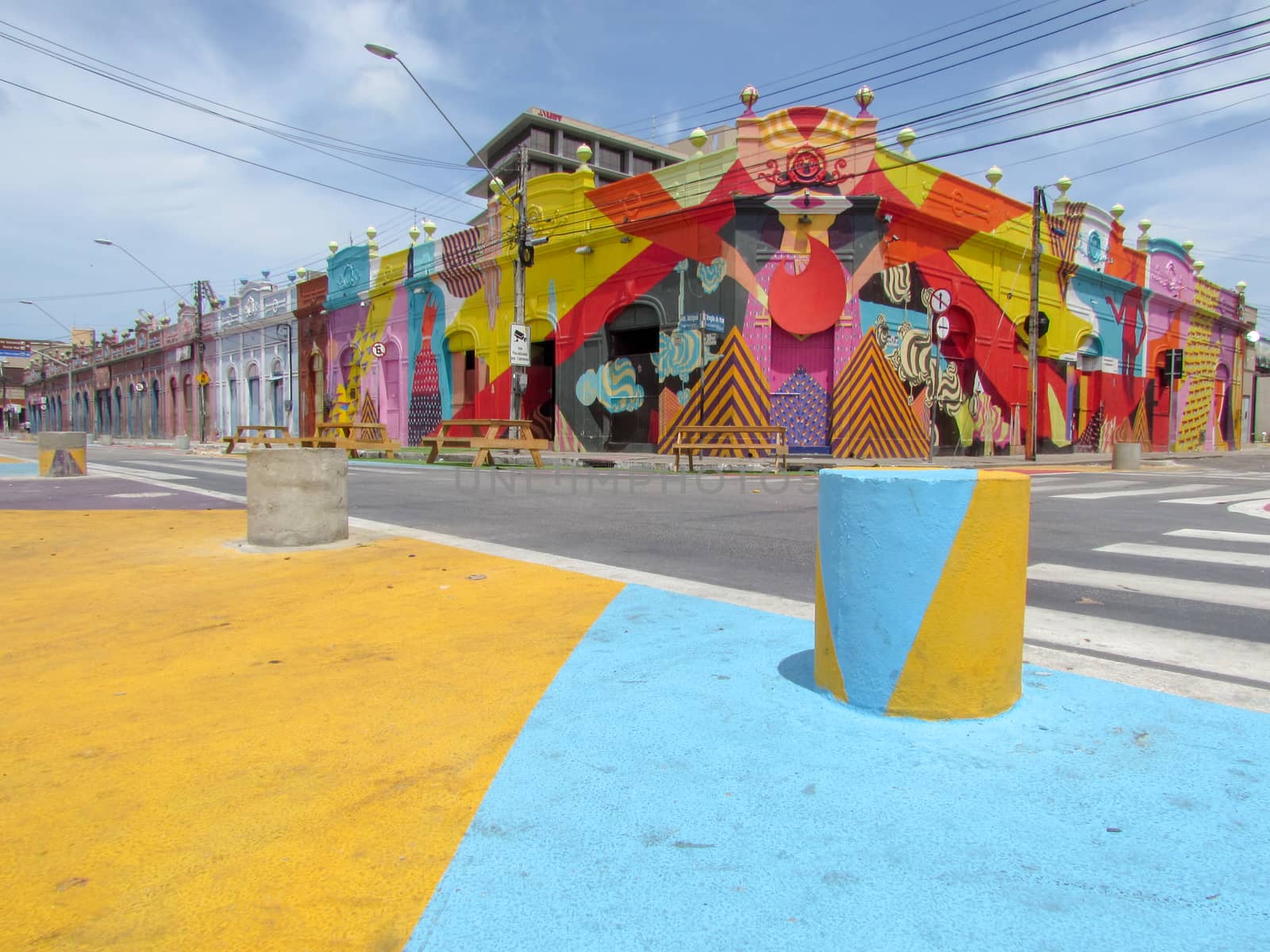 Colorful colonial houses of Fortaleza on Brazil