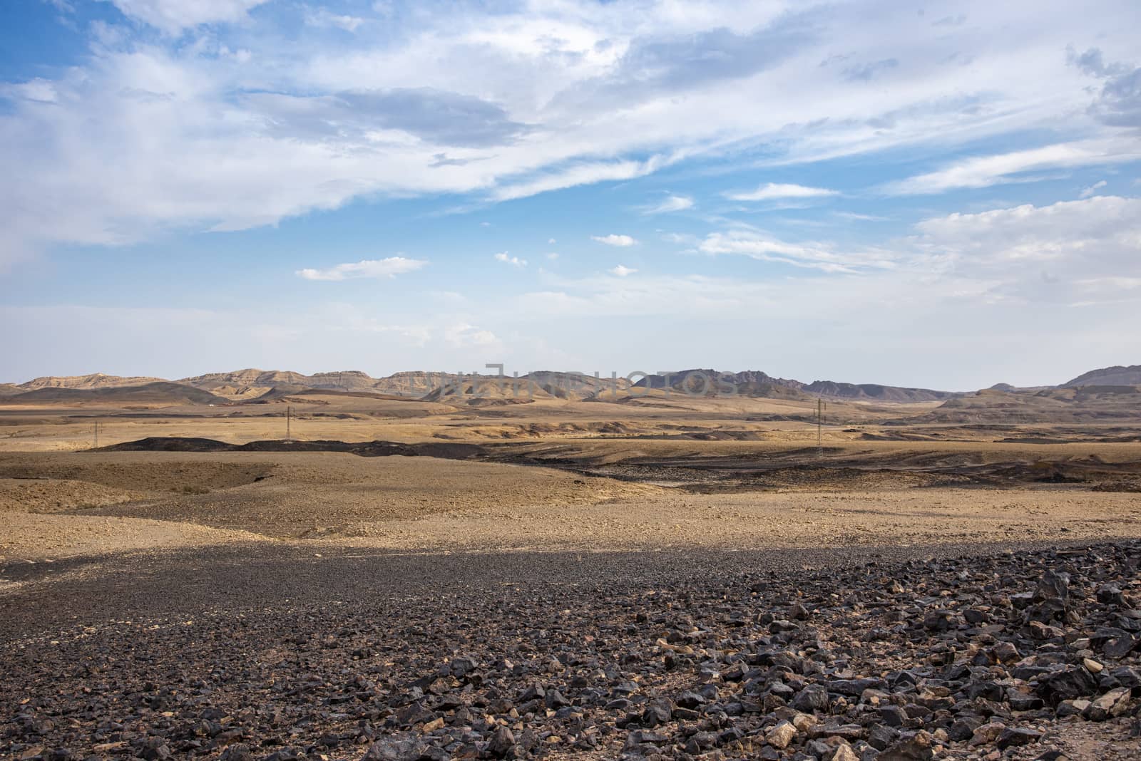 Israel Negev Desert Sede Boker. Great view of the Nakhal Tsin rift. Beautiful mountains with colorful sand. View of Nubian Ibex in Sde Boker, the Negev Desert, Southern Israel.