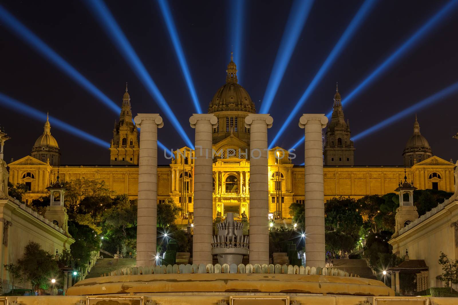 Night view of National Museum in Barcelona, Spain by Digoarpi