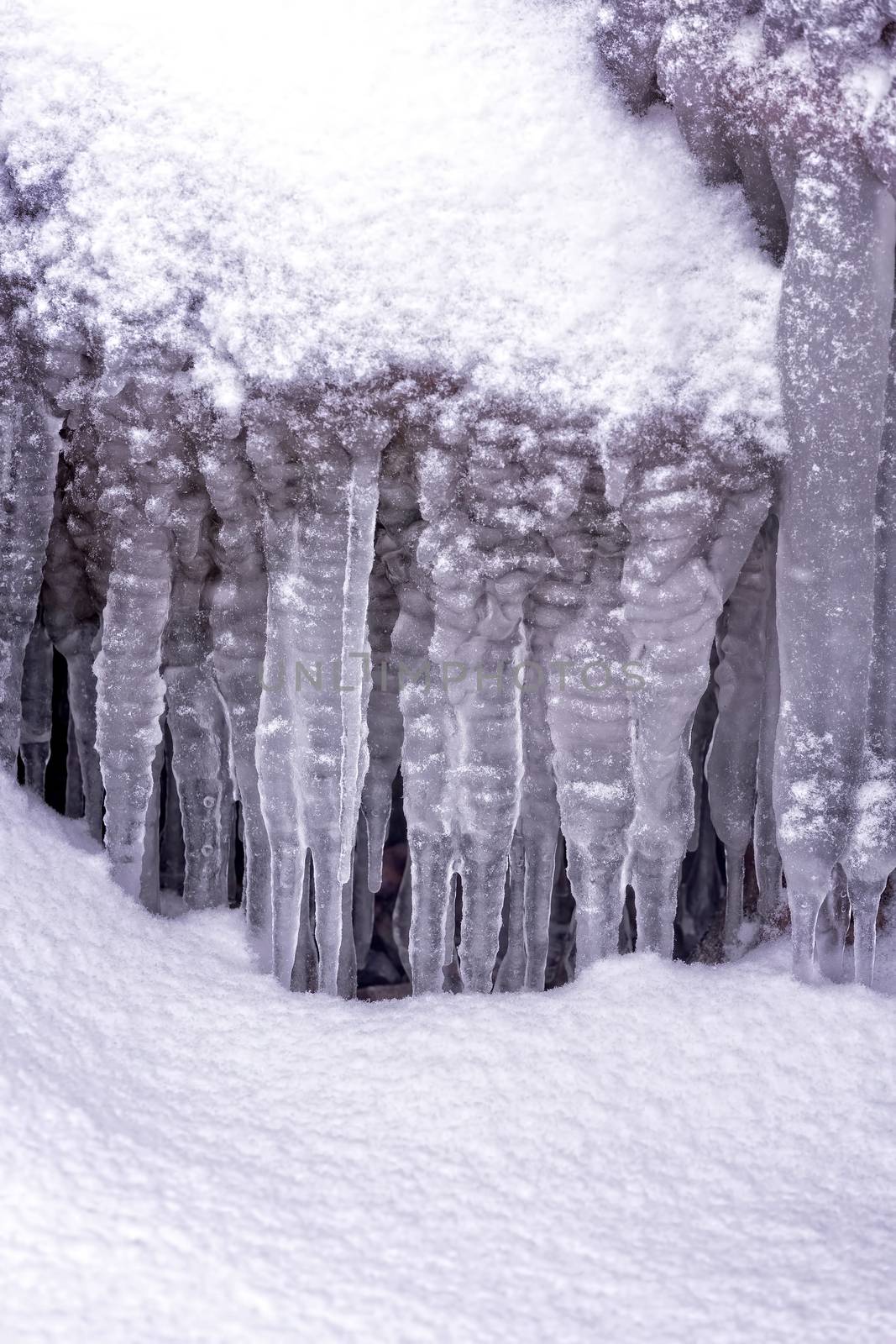 Cold winter day with many icicle