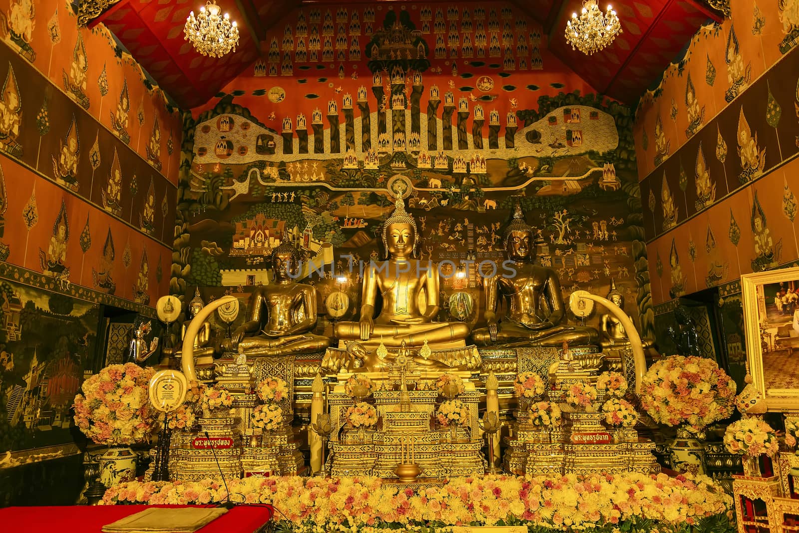 Ayutthaya, Thailand -July, 31, 2018 : Golden Buddha in Wat Phanan Choeng, Buddha statue of Ayutthaya, Thailand