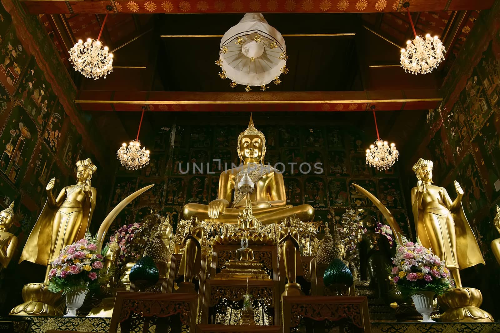 Ayutthaya, Thailand -July, 31, 2018 : Golden Buddha in Wat Phana by Bubbers