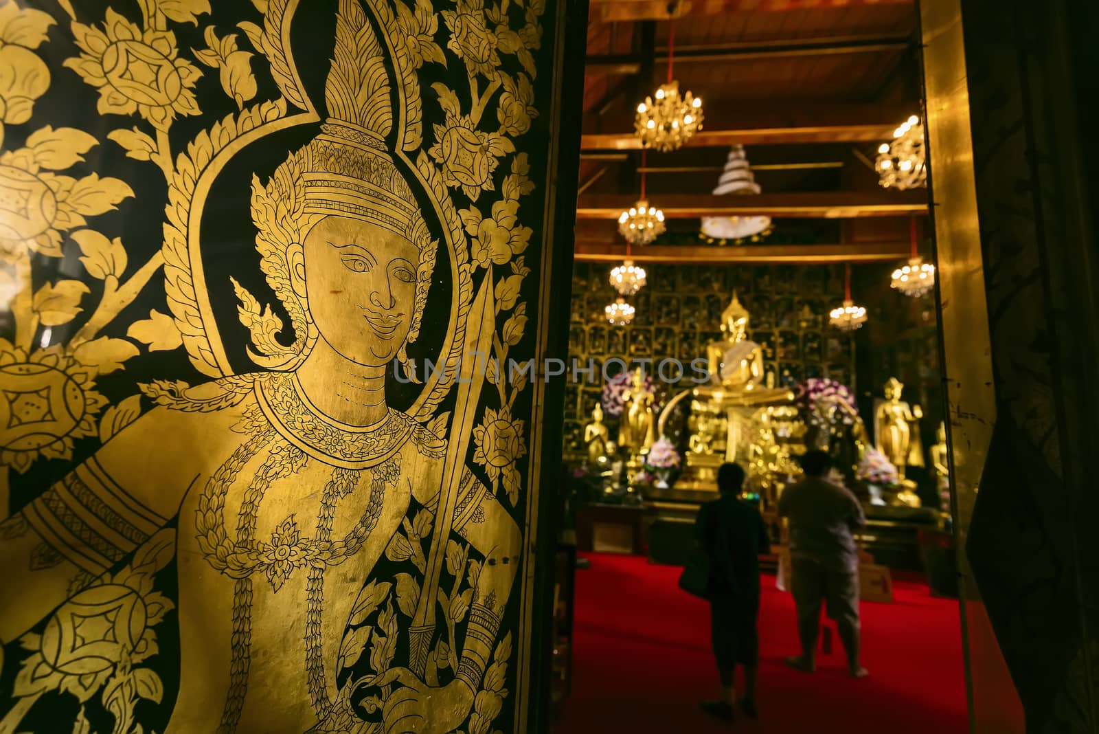 Ayutthaya, Thailand - June, 13, 2020 : Unidentified name people go to temple to pray for good luck and success in life at Wat Phanan Choeng of Ayutthaya, Thailand