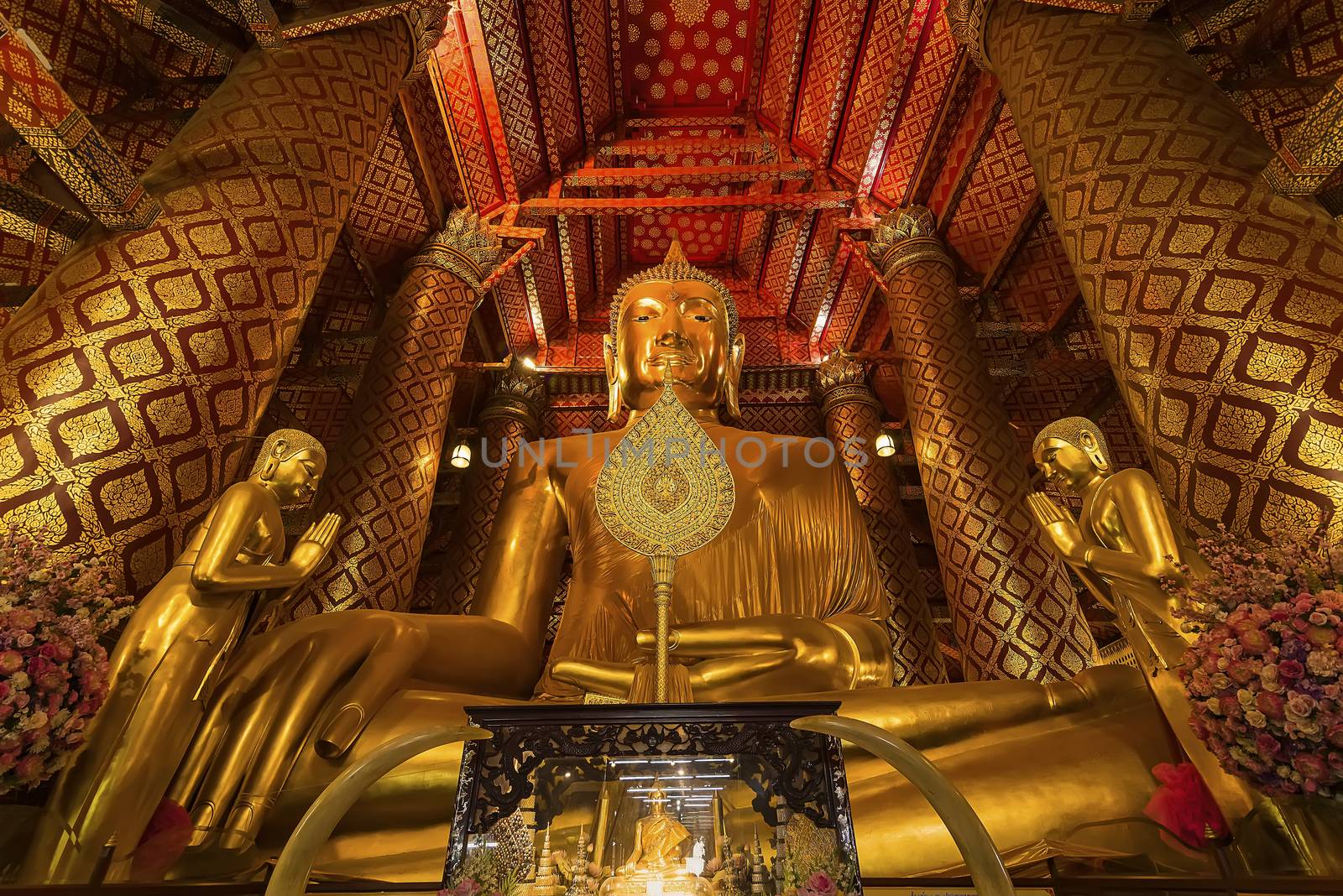 Ayutthaya, Thailand -July, 31, 2018 : Giant golden Buddha in Wat Phanan Choeng, Buddha statue is called Luang Pho Tho of Ayutthaya, Thailand