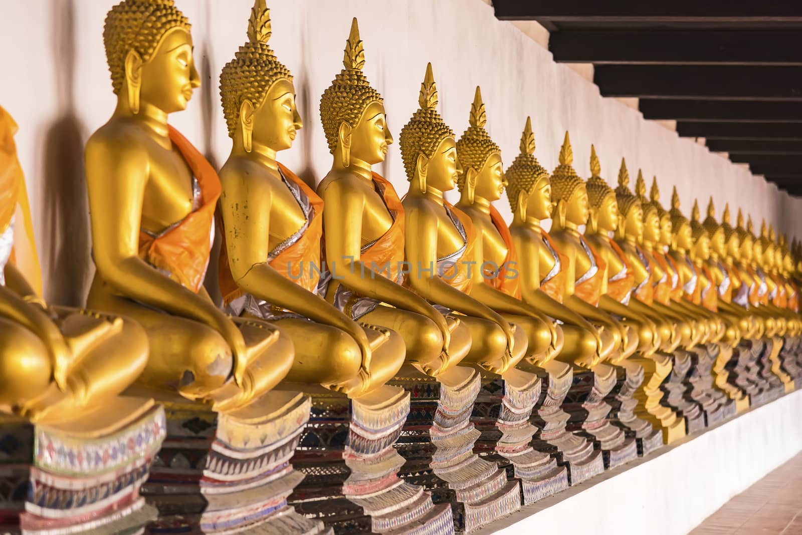 Ayutthaya Thailand June 13, 2020 Buddha in a row at Wat Phutthaisawan (Old Temple) in Ayutthaya period is the capital at Ayutthaya Thailand