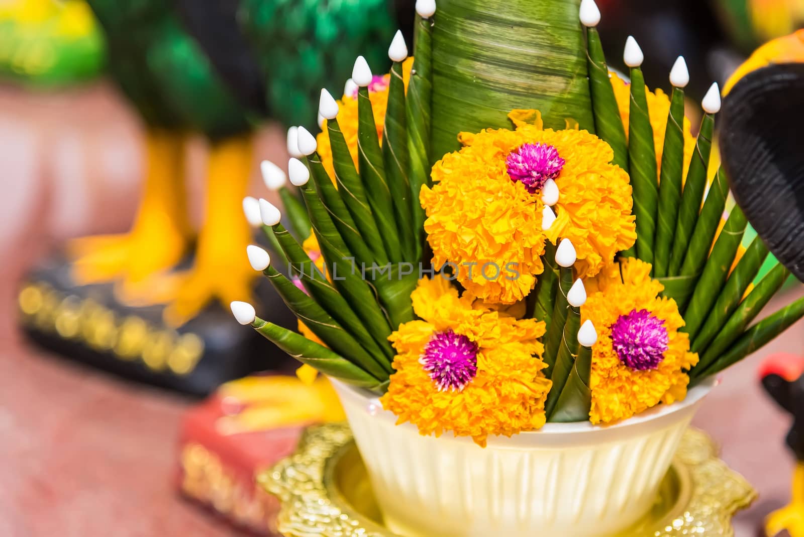 Colorful flowers decoration in religion ceremony by Bubbers