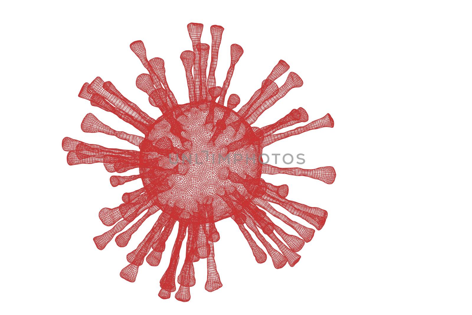 Red COVID-19 virus cell isolated on white background. 3d illustration.