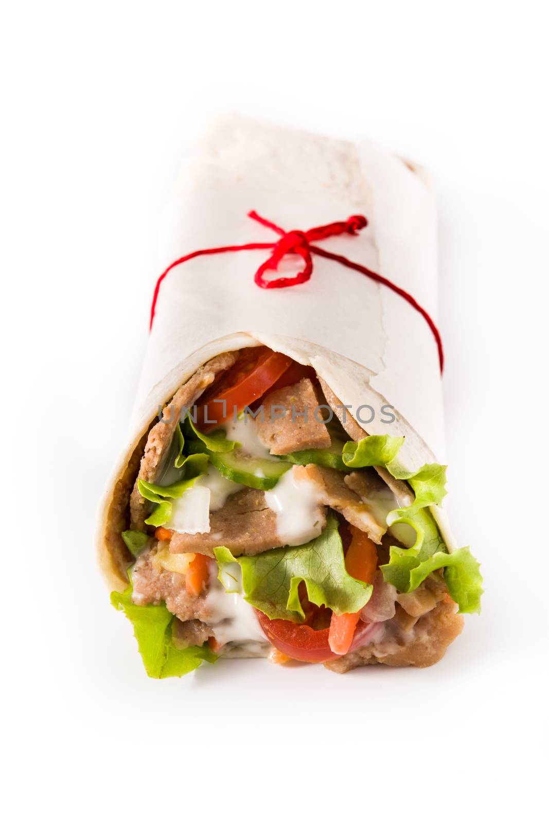 Doner kebab or shawarma sandwich isolated on white background