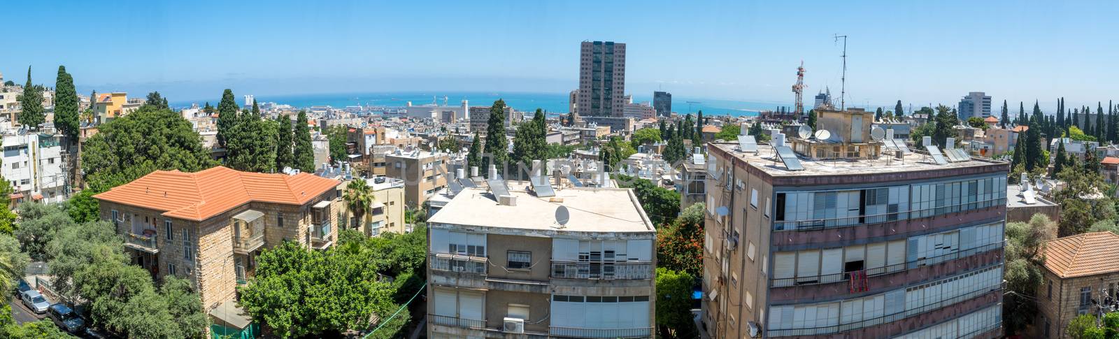 Panoramic view of the downtown, and the port from Hadar HaCarmel neighborhood, Haifa, Israel