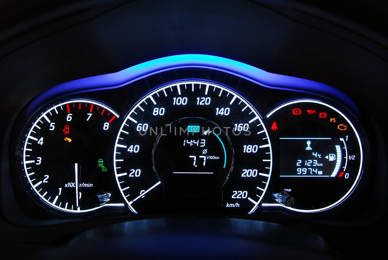 illuminated instrument panel with the passenger car