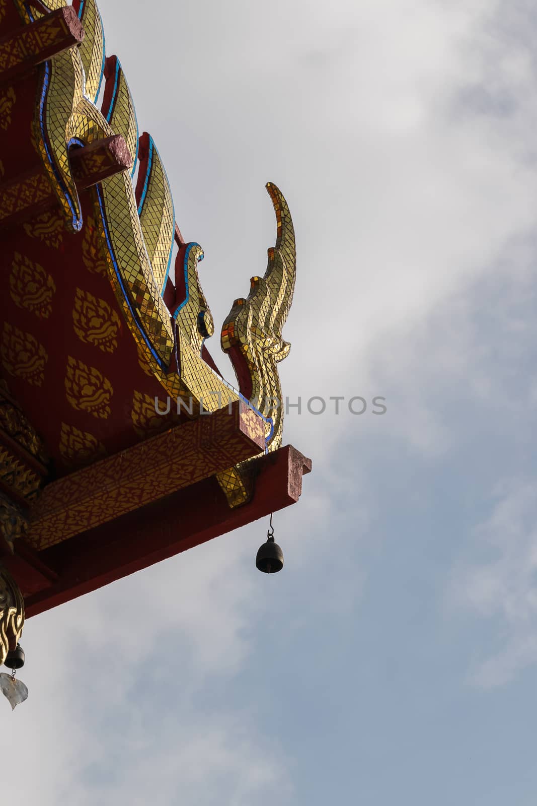 Bangkok, Thailand - December 7, 2015 : Thai art on roof at Thai temple (Wat Thai).