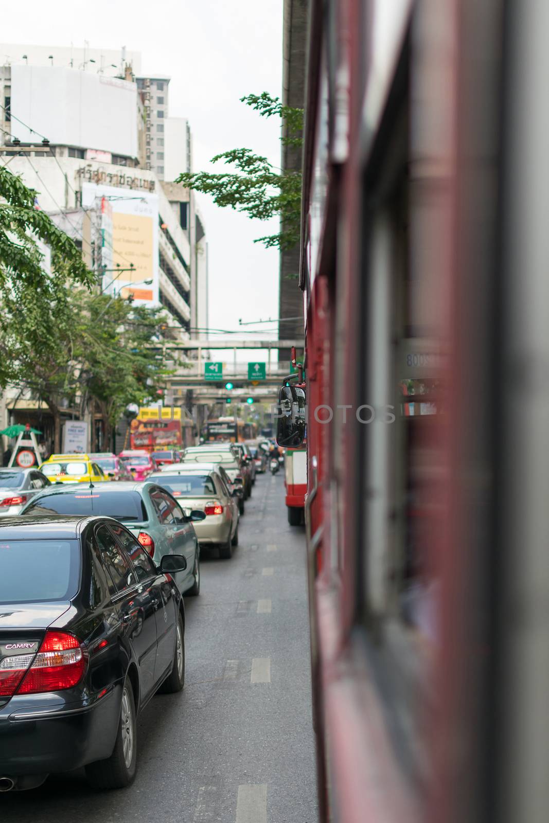 Bangkok, Thailand - January 22, 2016 : Thai buses are one of the most important public transport system in Bangkok.