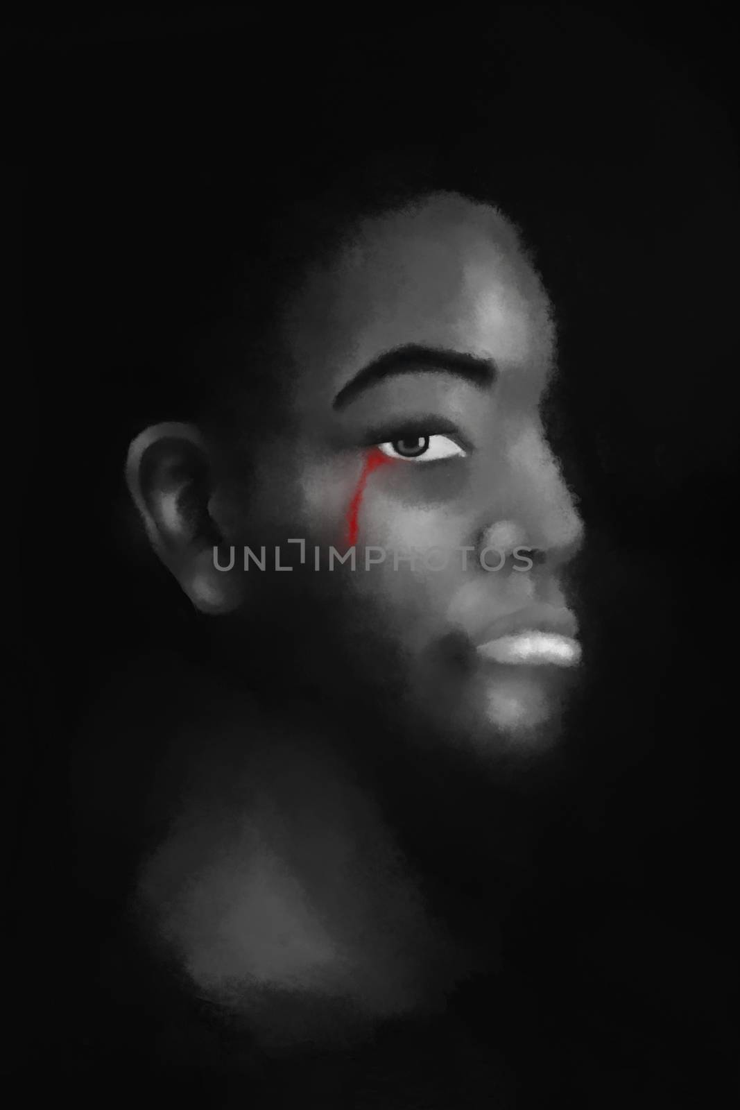 black lives matter banner poster campaign. painting of black people with red blood tear, black people cry illustration isolated on black background. by asiandelight