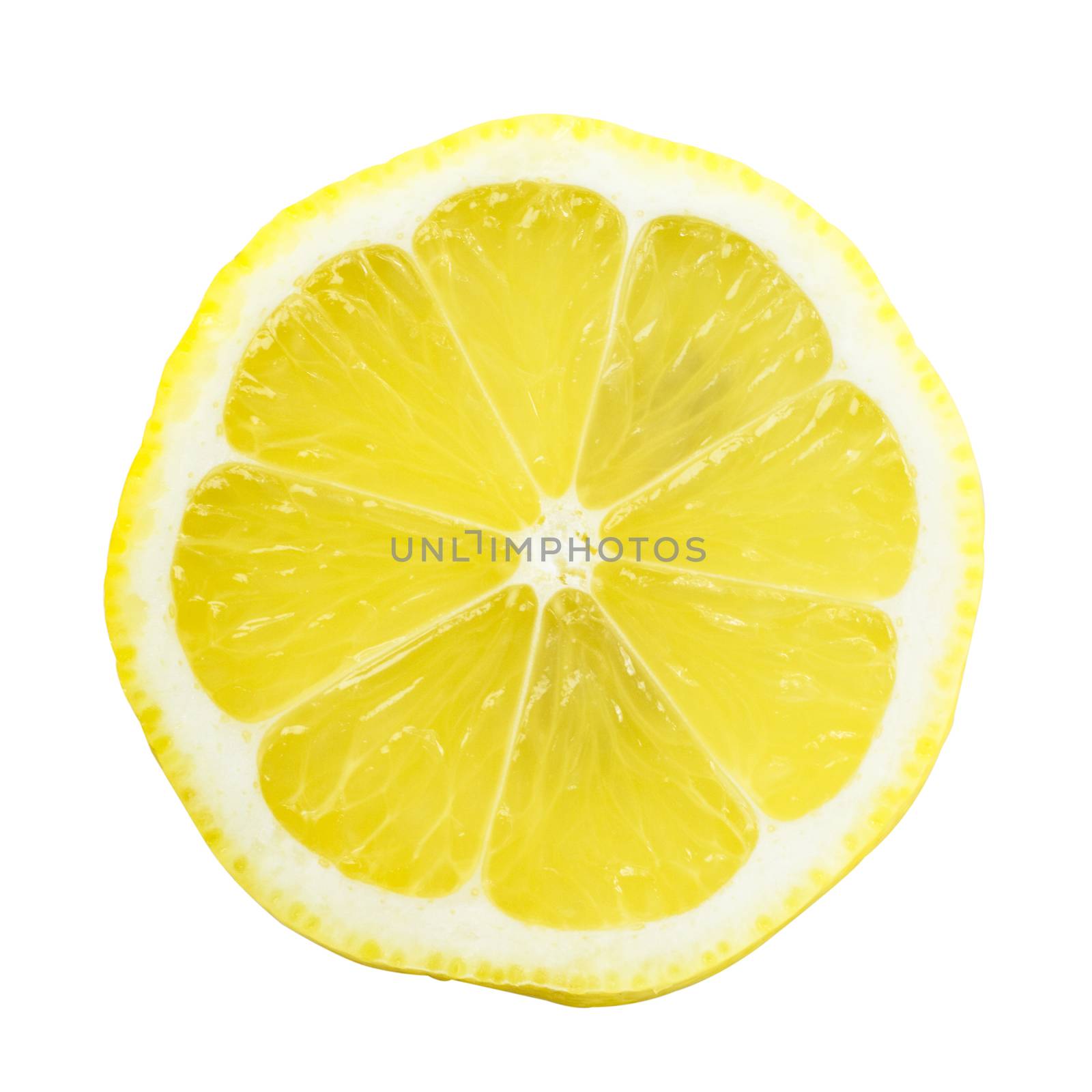 Slice of lemon isolated on white background.