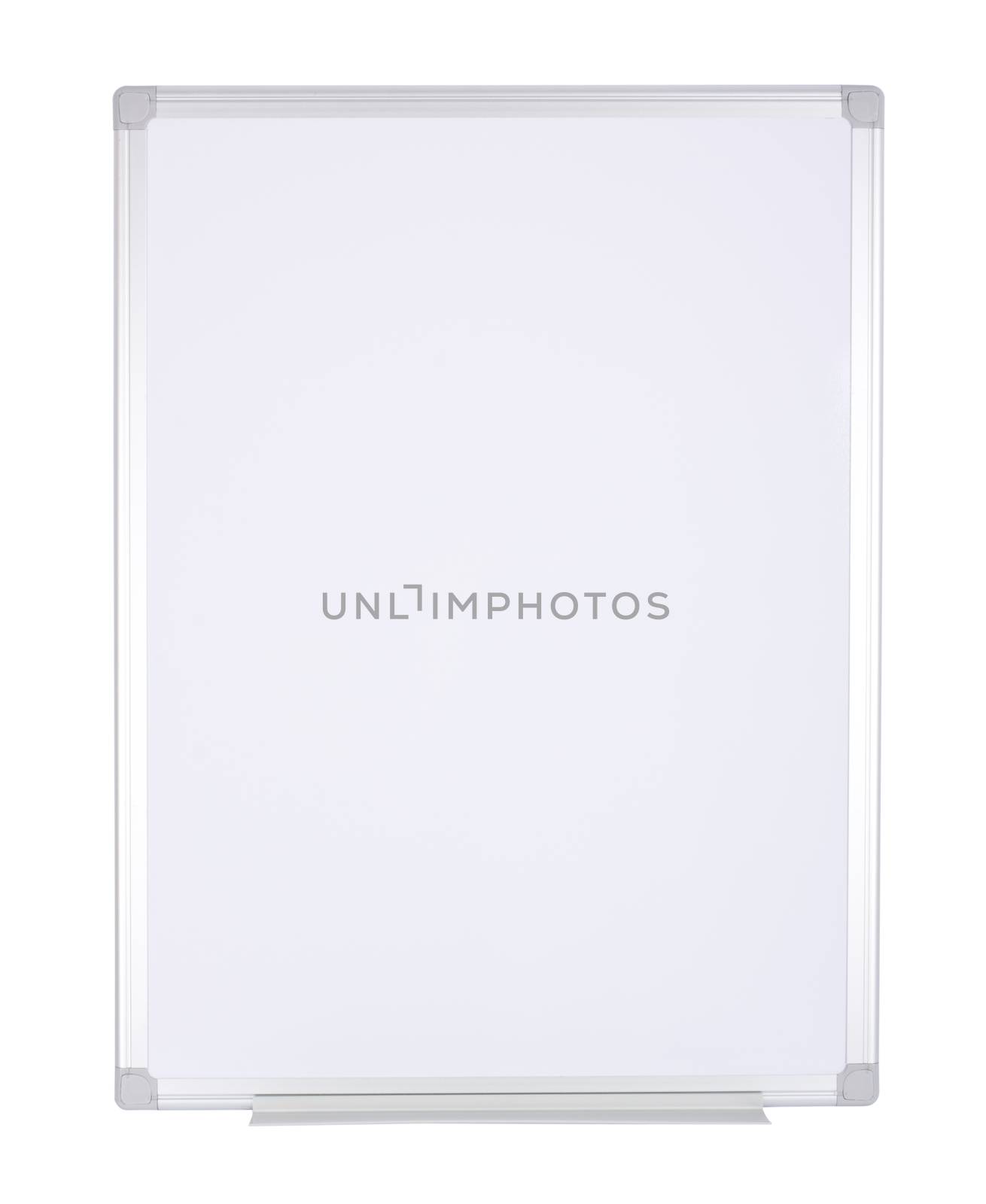 Magnetized empty whiteboard isolated on white background.