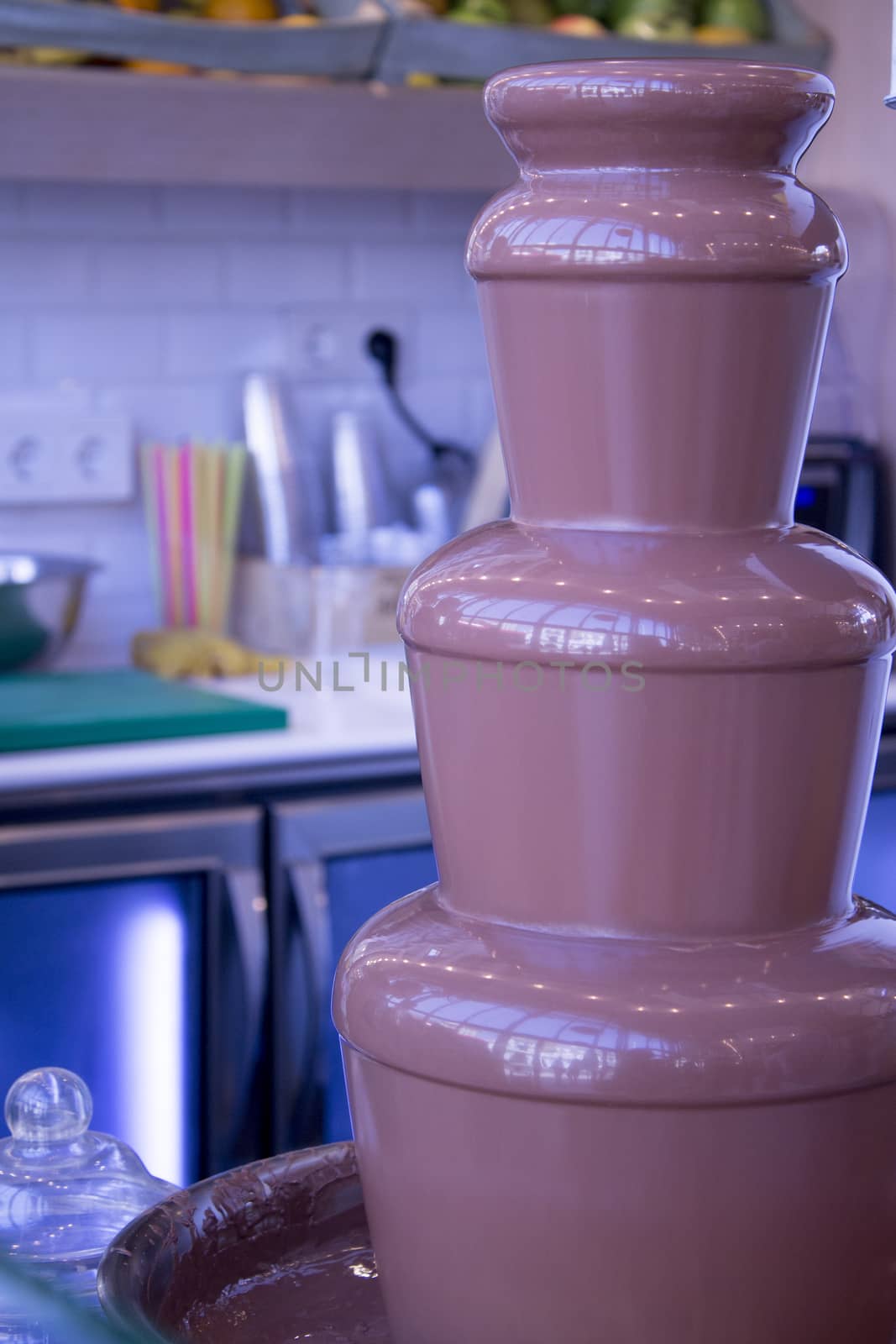 Chocolate fountain in a kitchen