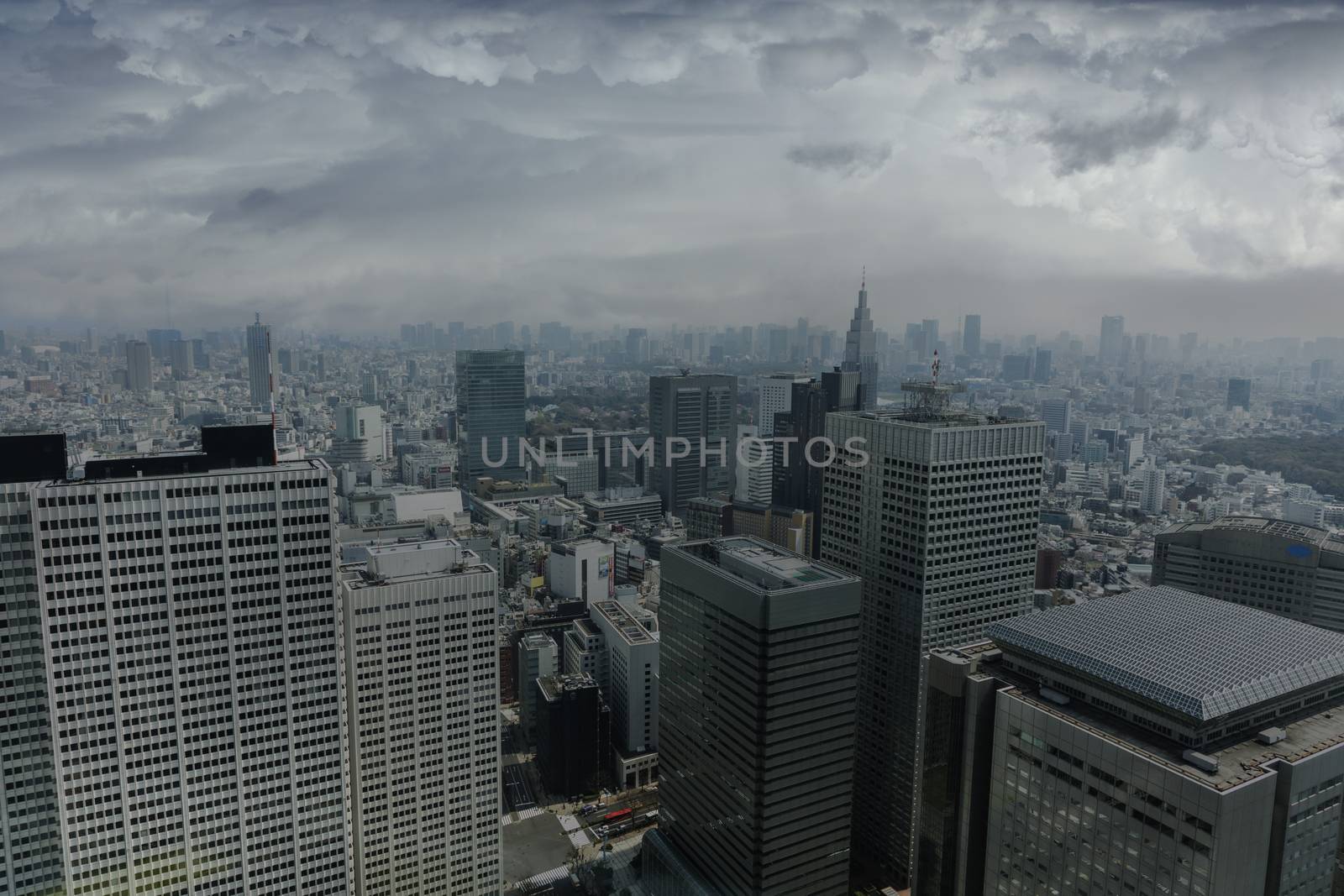 Fantastic view of the skyline of Tokyo, Japan with a dramatic look.