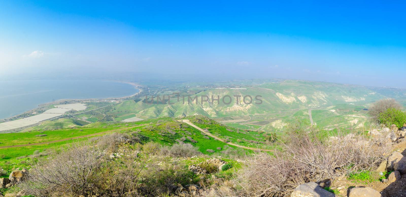 Panoramic view of the Golan Heights and the northern part of the Sea of Galilee, Northern Israel