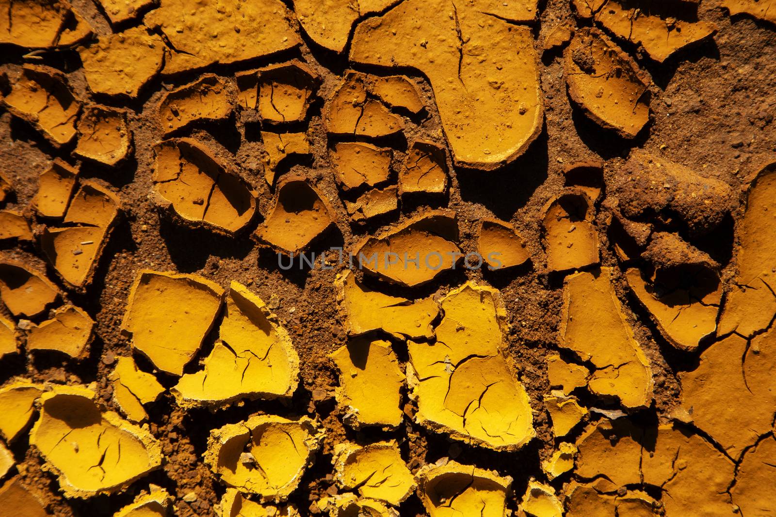 Yellow dried mud in rio Tinto, Huelva.