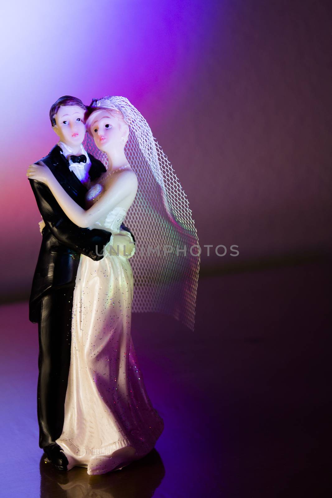 Newlyweds embraced bride and groom