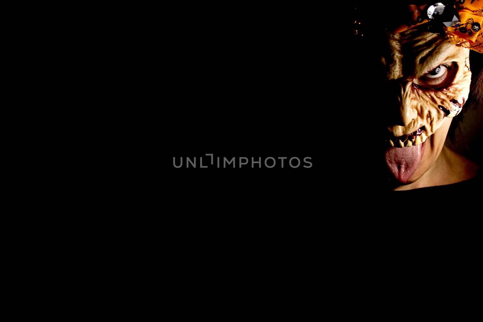 Portrait of a zombie woman at halloween party
