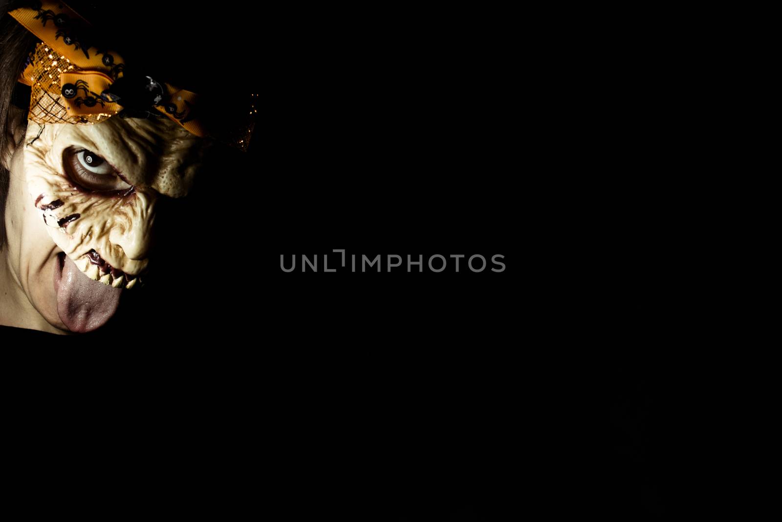 Portrait of a zombie woman at halloween party