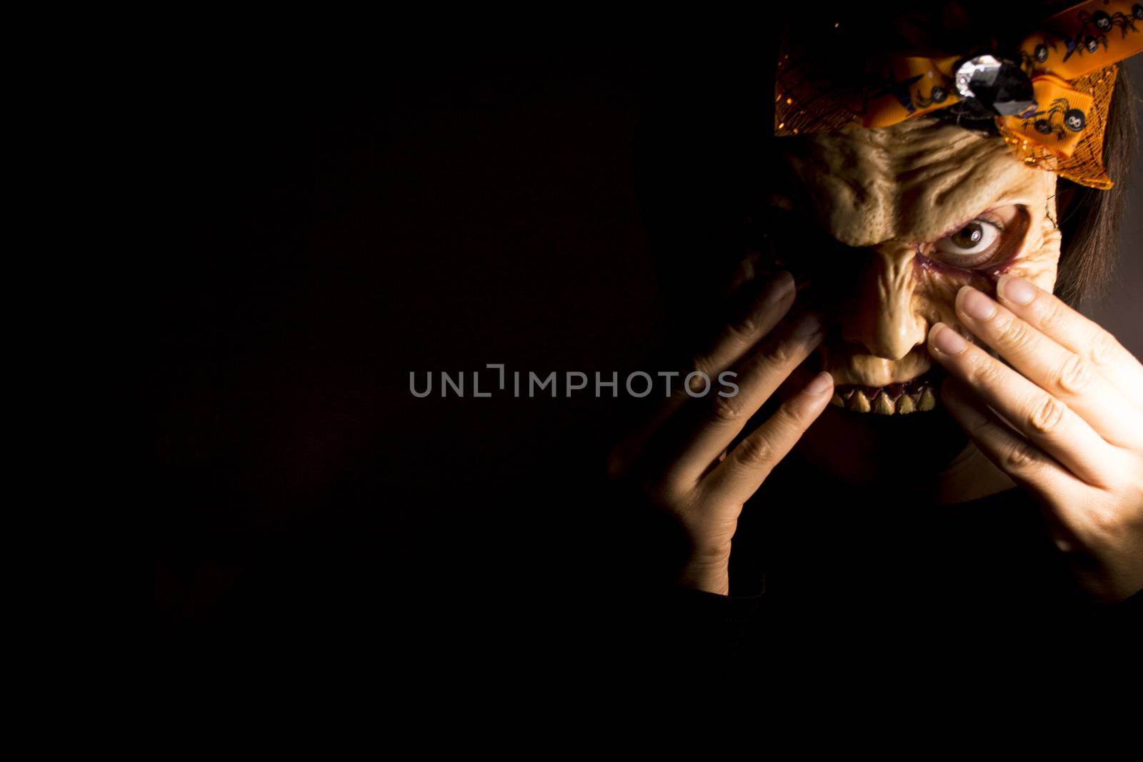 Portrait of a zombie woman at halloween party