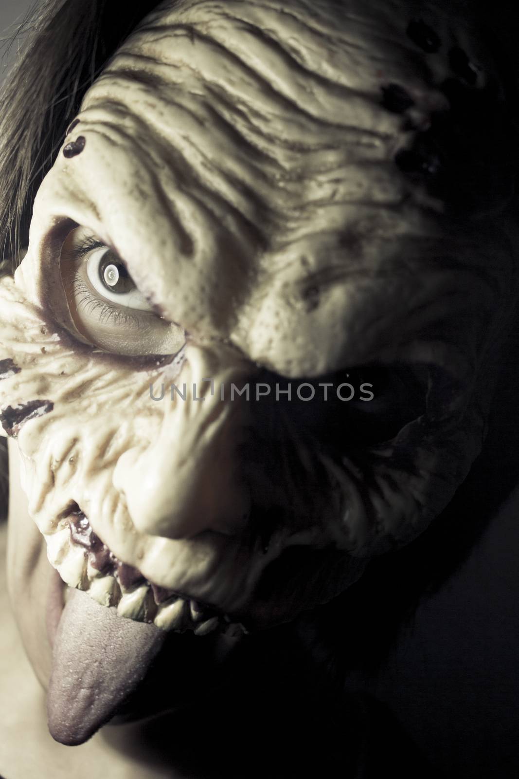 Portrait of a zombie woman at halloween party