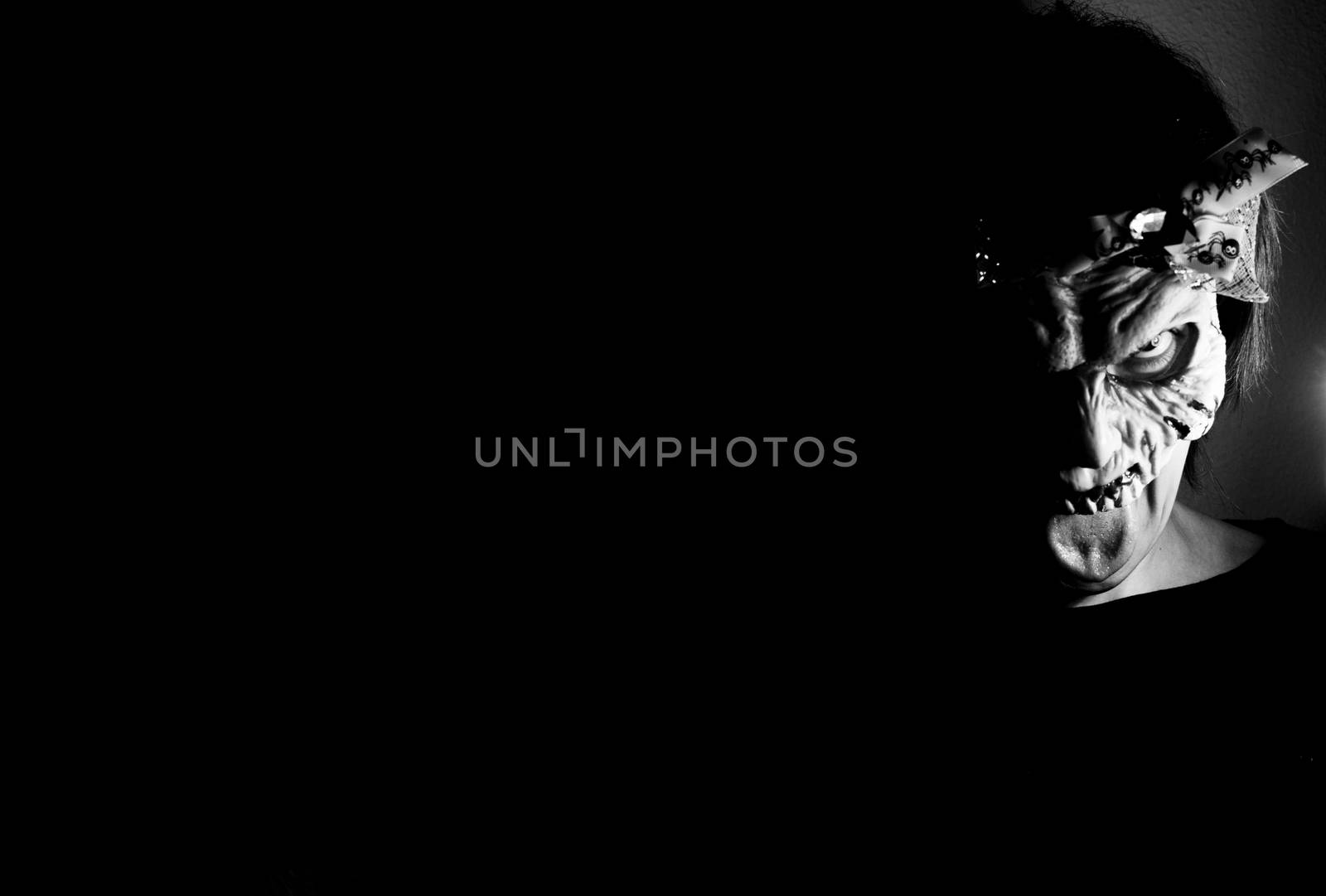 Portrait of a zombie woman at halloween party