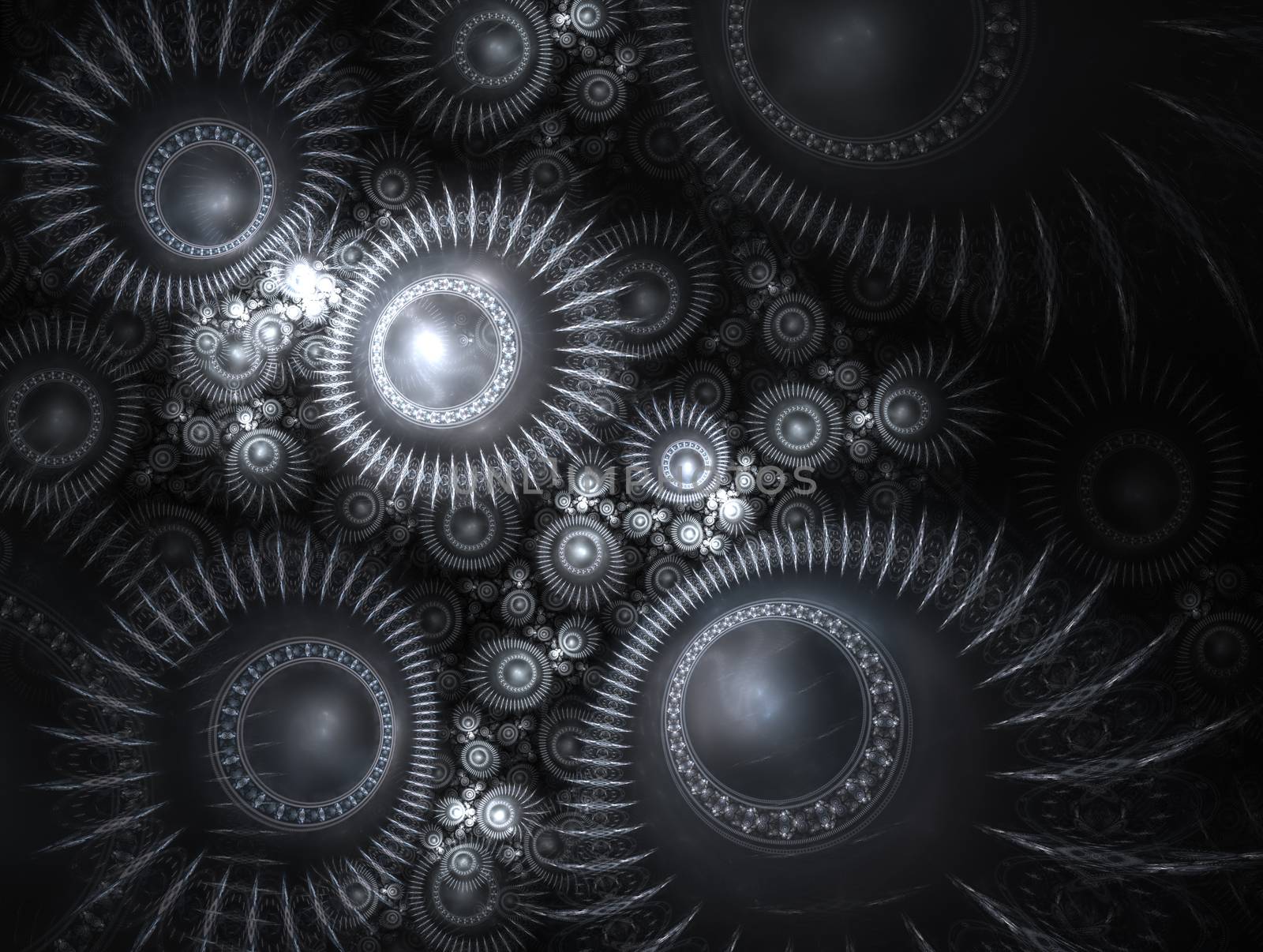 Modern fractal mechanical background. Time machine, digital artwork for creative graphic design. Abstract fractal steampunk machine