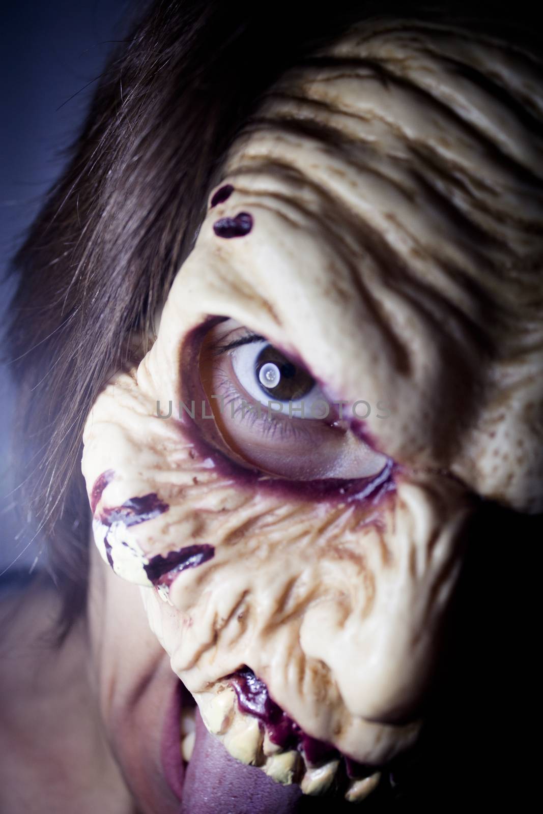 Portrait of a zombie woman at halloween party