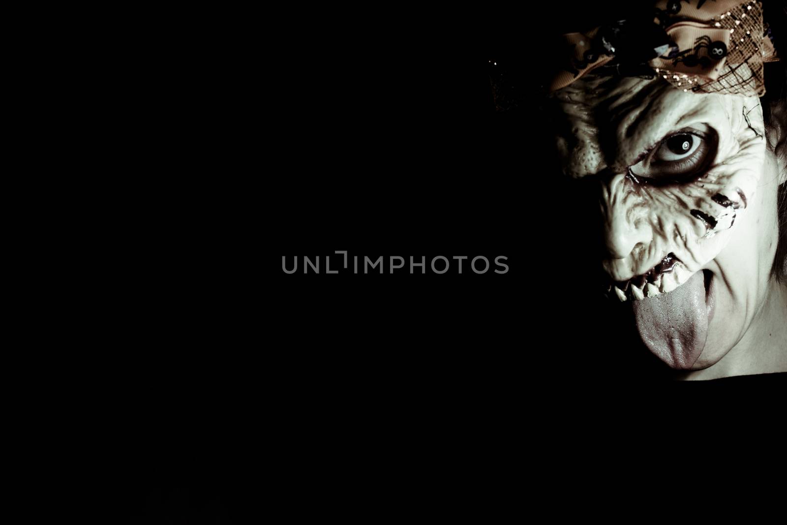 Portrait of a zombie woman at halloween party