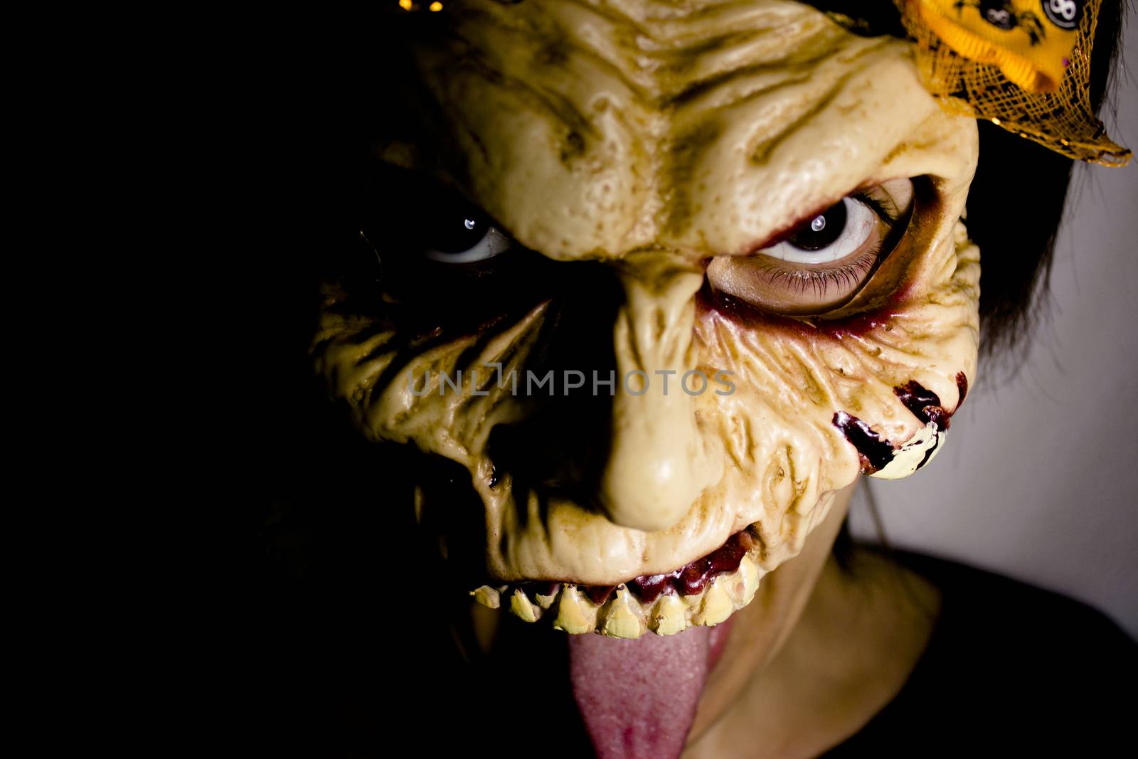 Portrait of a zombie woman at halloween party
