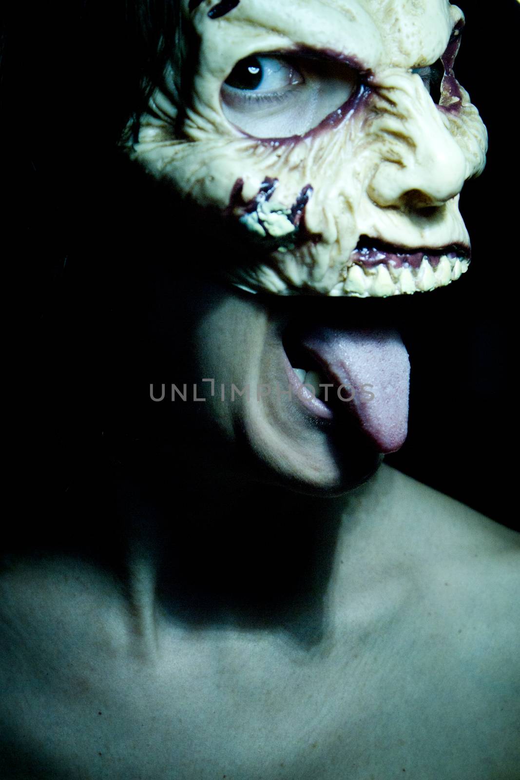 Portrait of a zombie woman at halloween party