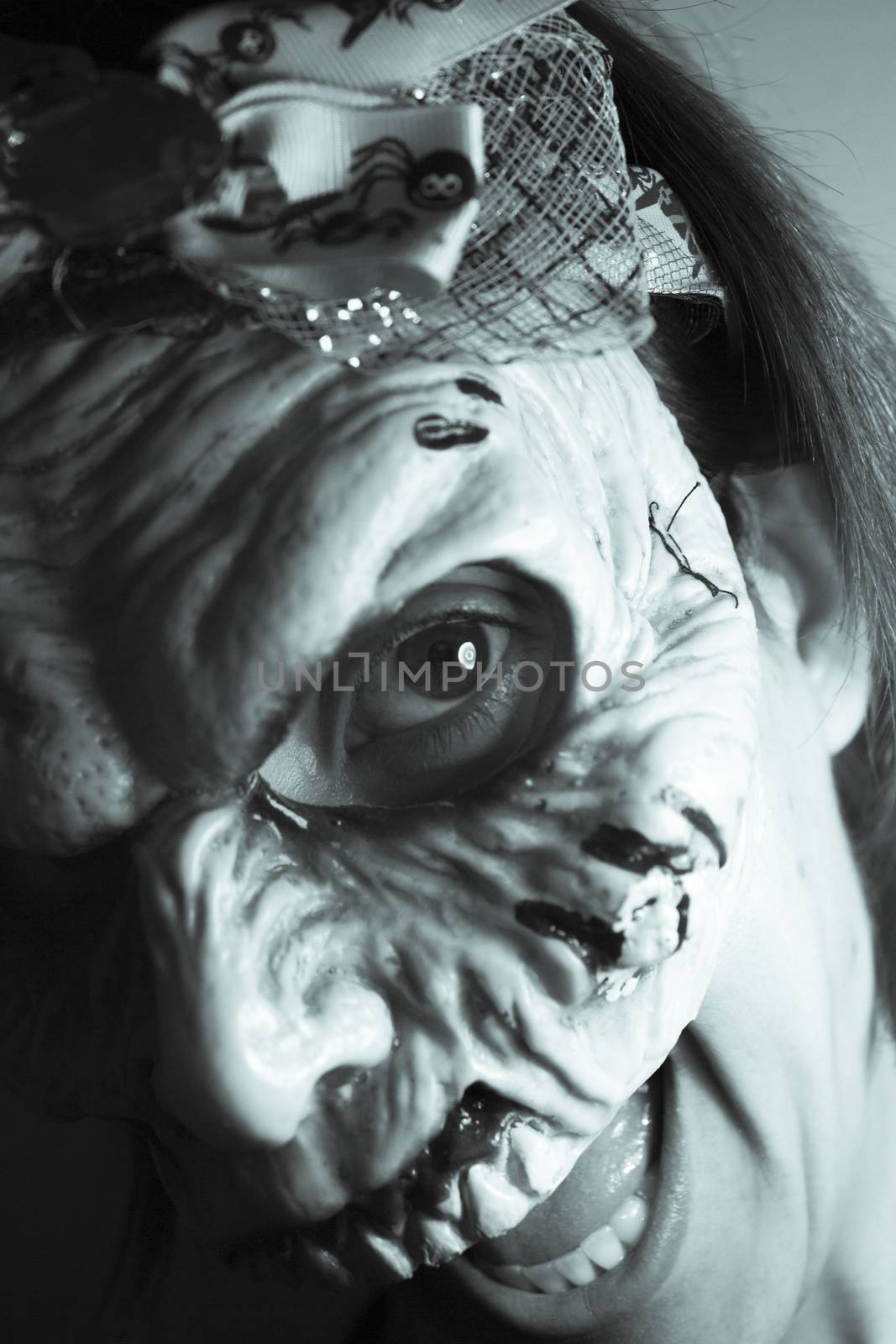 Portrait of a zombie woman at halloween party