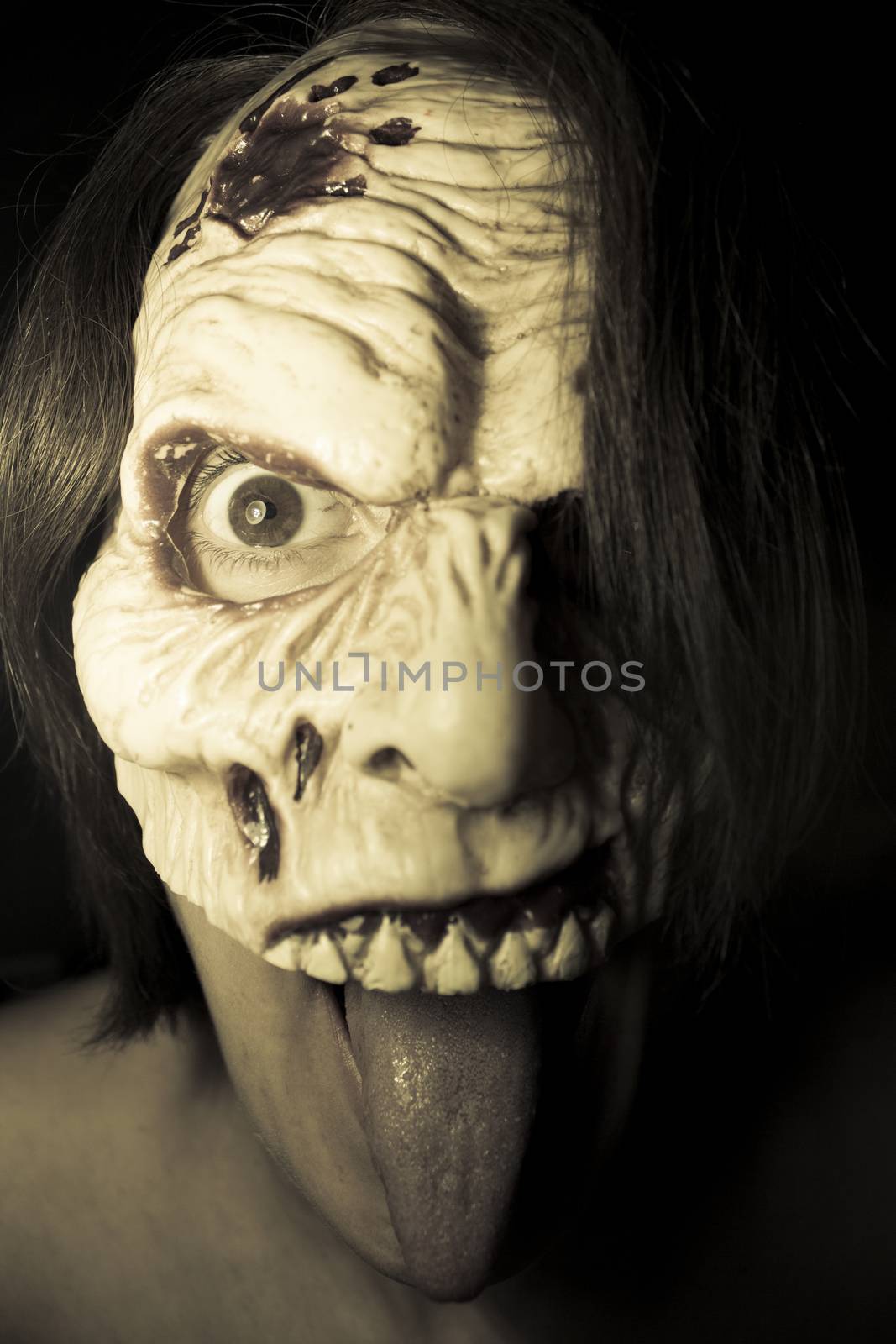 Portrait of a zombie woman at halloween party