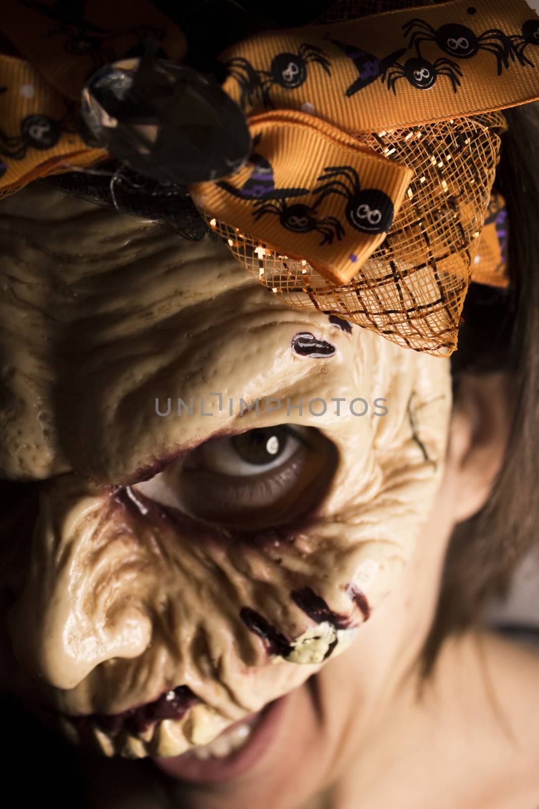Portrait of a zombie woman at halloween party