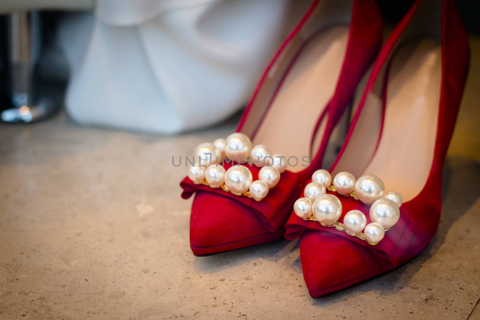 Red shoes with high heels for women