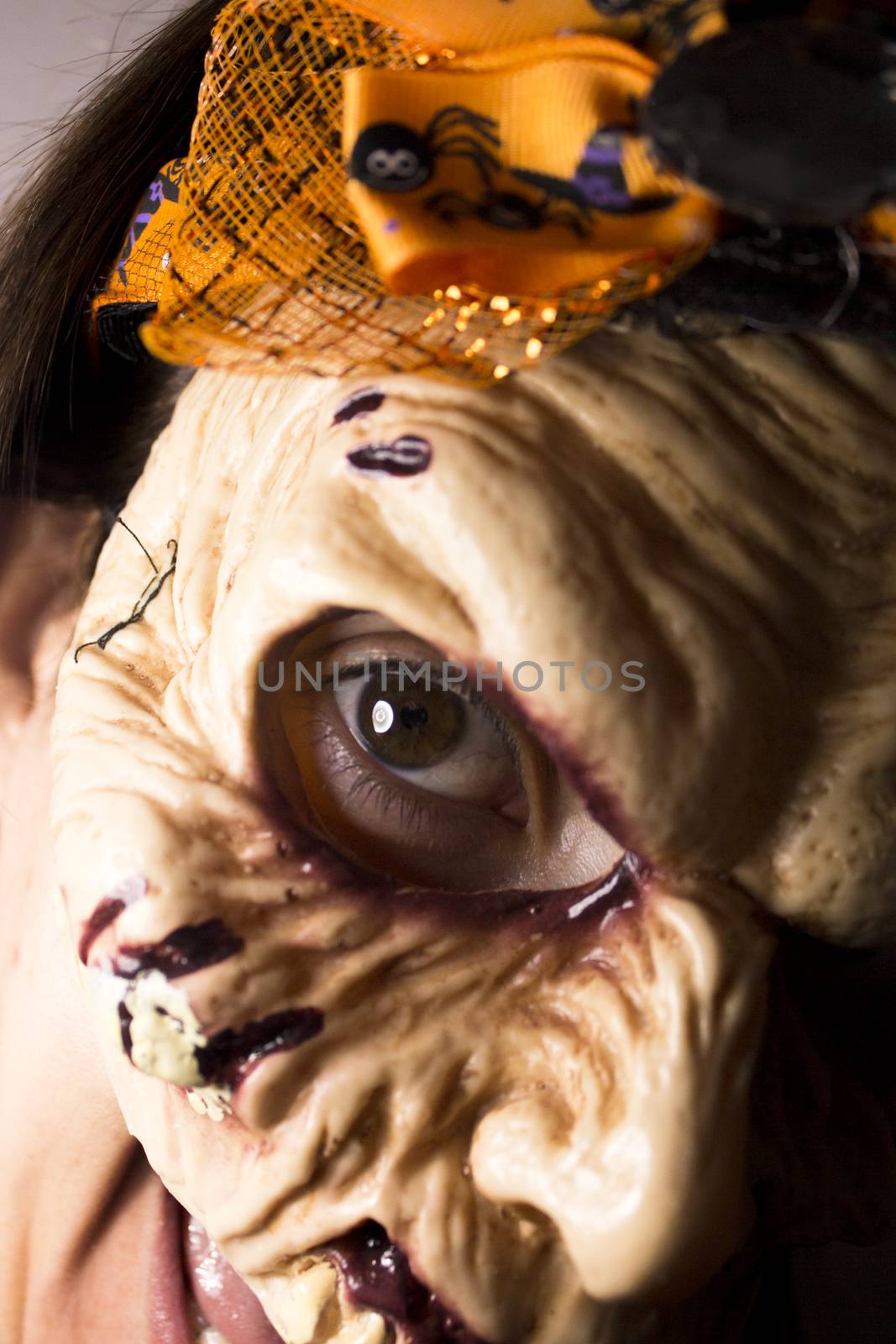 Portrait of a zombie woman at halloween party