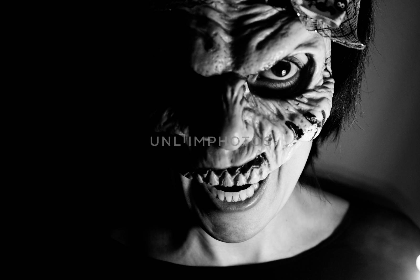 Portrait of a zombie woman at halloween party